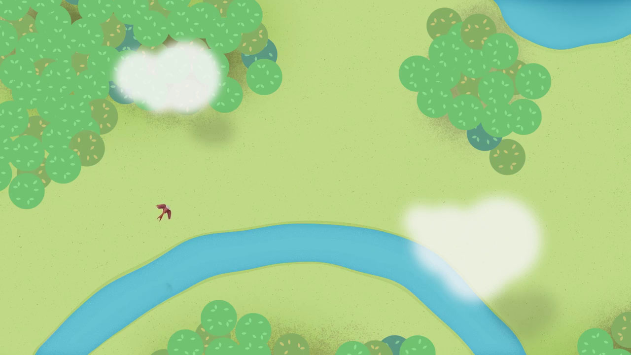 Ausschnitt aus der BUND & NABU BW Windenergie Animation - Topshot Landschaft mit Adler